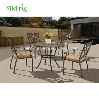 Popular Ceramic Round Table Top Cast Aluminum Garden Furniture Outdoor Dining Set